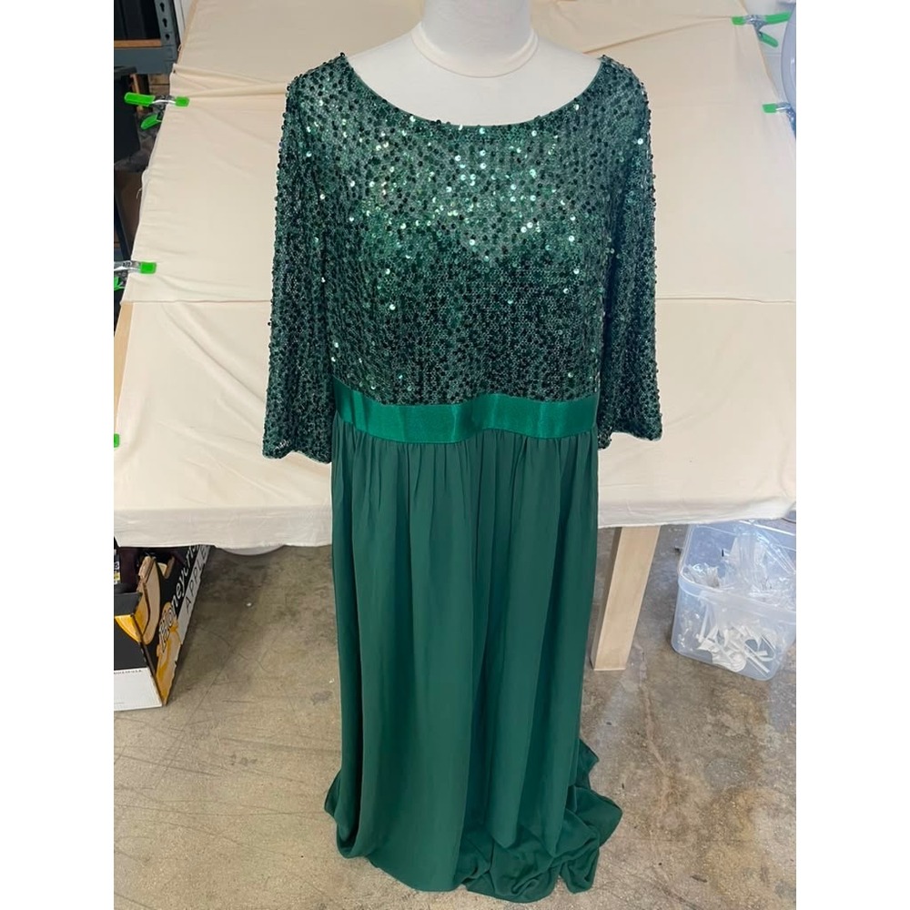 Ever-Pretty Dark Green Sequin 3/4 Sleeve Maxi Formal Dress Size 18 NEW